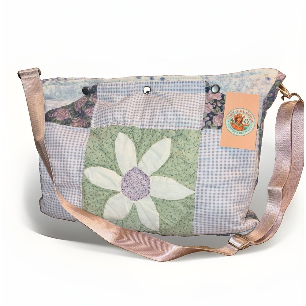 Rare Vintage Hand Quilted Quilt Upcycled Into Bohemian Weekender Tote Bag New